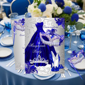 Blue Silver Dress masquerade Quinceanera Invite Kaart