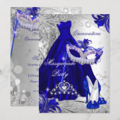 Blue Silver Dress masquerade Quinceanera Tiara Kaart (Voorkant / Achterkant)