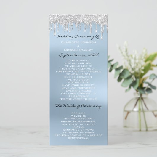 Blue Silver Drips Event Wedding Program Formal Programmakaart (Staand voorkant)