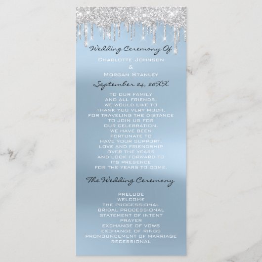 Blue Silver Drips Event Wedding Program Formal Programmakaart (Voorkant)