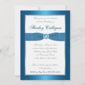 Blue, Silver en White 65th Birthday Invitation Kaart (Voorkant)
