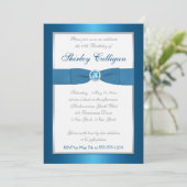 Blue, Silver en White 65th Birthday Invitation Kaart (Staand voorkant)