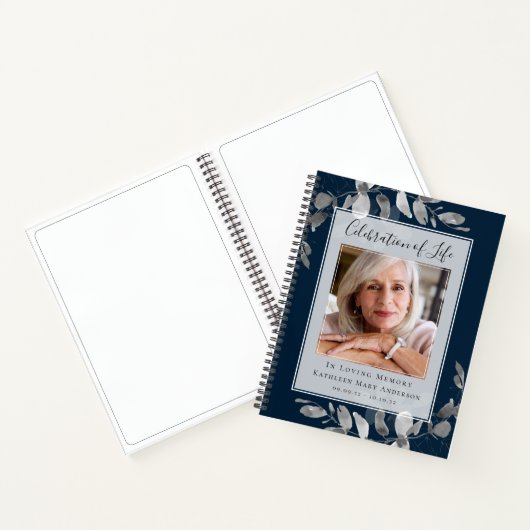 Blue Silver Eucalyptus Funeral Guest Book Notitieboek (Binnen)