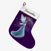 Blue & Silver Fairy Christmas Stocking – Winter St Grote Kerstsok (Voorkant (Hangend))