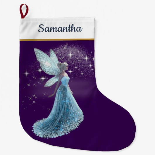 Blue & Silver Fairy Christmas Stocking – Winter St Grote Kerstsok (Voorkant)