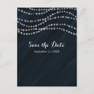 Blue & Silver Faux Diamond Bling Save the Date Aankondigingskaart