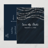 Blue & Silver Faux Diamond Bling Save the Date Aankondigingskaart (Voorkant / Achterkant)