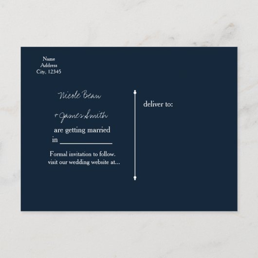 Blue & Silver Faux Diamond Bling Save the Date Aankondigingskaart (Achterkant)