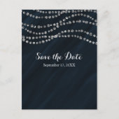Blue & Silver Faux Diamond Bling Save the Date Aankondigingskaart (Voorkant)