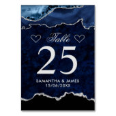 Blue & Silver Faux Glitter Marble Agate Wedding Kaart (Voorkant)