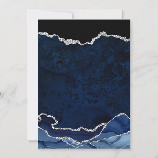 Blue & Silver Faux Glitter Marble Agate Wedding Save The Date (Achterkant)