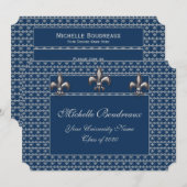 Blue Silver Fleur de Lis Trio Afstuderen Kaart (Voorkant / Achterkant)