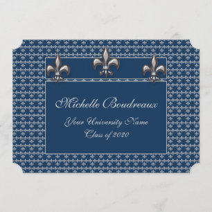 Blue Silver Fleur de Lis Trio Afstuderen Kaart
