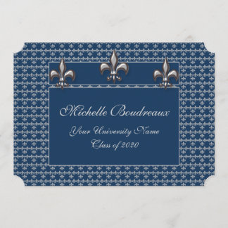 Blue Silver Fleur de Lis Trio Afstuderen Kaart