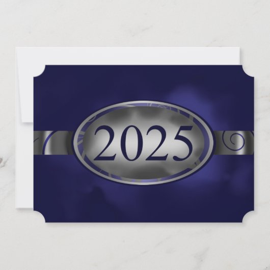 Blue & Silver Floral Button 2025 Afstudeerfeest Kaart (Voorkant)