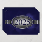 Blue & Silver Floral Button 2025 Afstudeerfeest Kaart (Voorkant / Achterkant)