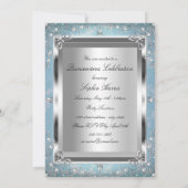 Blue Silver Floral Glamor Quinceanera Kaart (Achterkant)