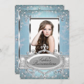 Blue Silver Floral Glamor Quinceanera Kaart (Voorkant / Achterkant)