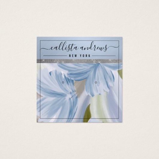 Blue Silver Floral Glitter Earring Display Kaart (Voorkant)