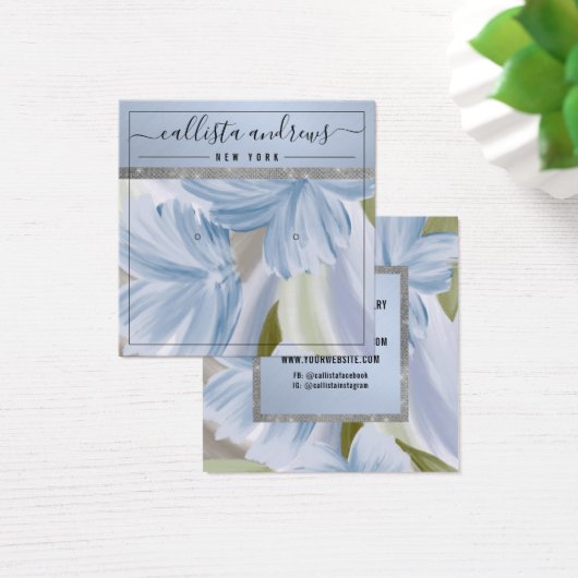 Blue Silver Floral Glitter Earring Display Kaart (Bureau)