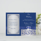 Blue, Silver Floral Hearts Wedding Programme (Staand voorkant)