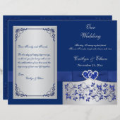 Blue, Silver Floral Hearts Wedding Programme (Voorkant / Achterkant)