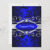 Blue Silver Floral Swirl Engagement Party Kaart (Voorkant)
