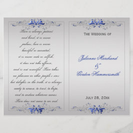  Blue Silver Floral Swirls Wedding Programme