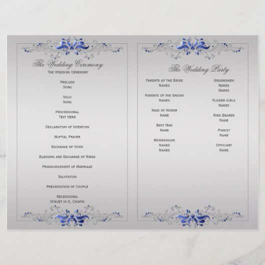 Blue Silver Floral Swirls Wedding Programme (Achterkant)
