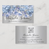 Blue Silver Flower Logo Event Planner QR Code Visitekaartje (Voorkant / Achterkant)