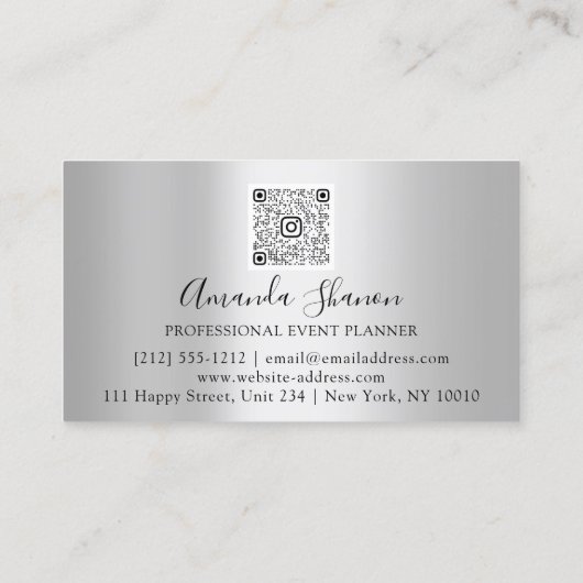 Blue Silver Flower Logo Event Planner QR Code Visitekaartje (Achterkant)