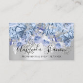 Blue Silver Flower Logo Event Planner QR Code Visitekaartje (Voorkant)