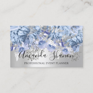 Blue Silver Flower Logo Event Planner QR Code Visitekaartje