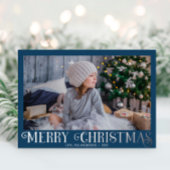 Blue Silver Foil Modern Merry-kerstfoto Folie Feestdagenkaart