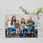 Blue Silver Foil Script Kerstfeestdag Foto Folie Feestdagenkaart (Staand Voorkant)