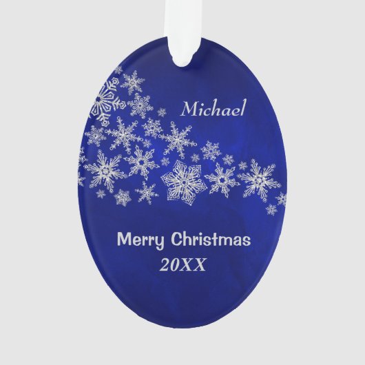 Blue Silver Football Player Ornament (achterkant)