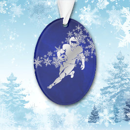 Blue Silver Football Player Ornament