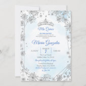 Blue & Silver Geometric Mis Quince Invitation Kaart (Voorkant)