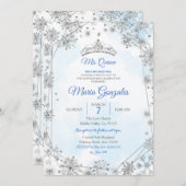 Blue & Silver Geometric Mis Quince Invitation Kaart (Voorkant / Achterkant)