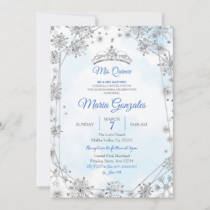 Blue & Silver Geometric Mis Quince Invitation Kaart