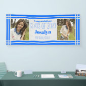 Blue Silver Geometric Two Photos Afstuderen Spandoek (Beurs)