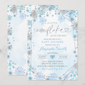 Blue & Silver Geometric Winter Baby shower Invite5 Kaart (Voorkant / Achterkant)