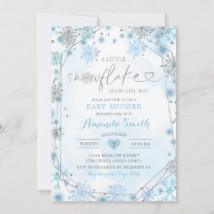 Blue & Silver Geometric Winter Baby shower Invite5 Kaart