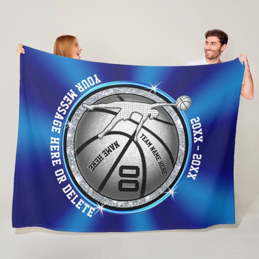 Blue, Silver Girls persoonlijke Basketball Blanket Fleece Deken (In situ)