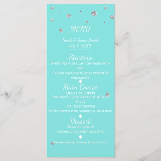 Blue & Silver Glam Faux Glitter Menu Kaart (Voorkant)