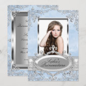 Blue Silver  Glamour Photo Quinceanera Kaart (Voorkant / Achterkant)