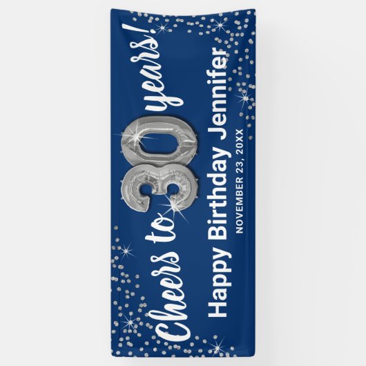 Blue Silver Glitter 30th Birthday Banner (Verticaal)