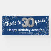 Blue Silver Glitter 30th Birthday Banner (Horizontaal)
