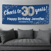 Blue Silver Glitter 30th Birthday Banner
