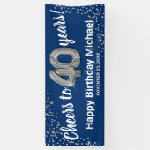 Blue Silver Glitter 40th Birthday Banner (Verticaal)
